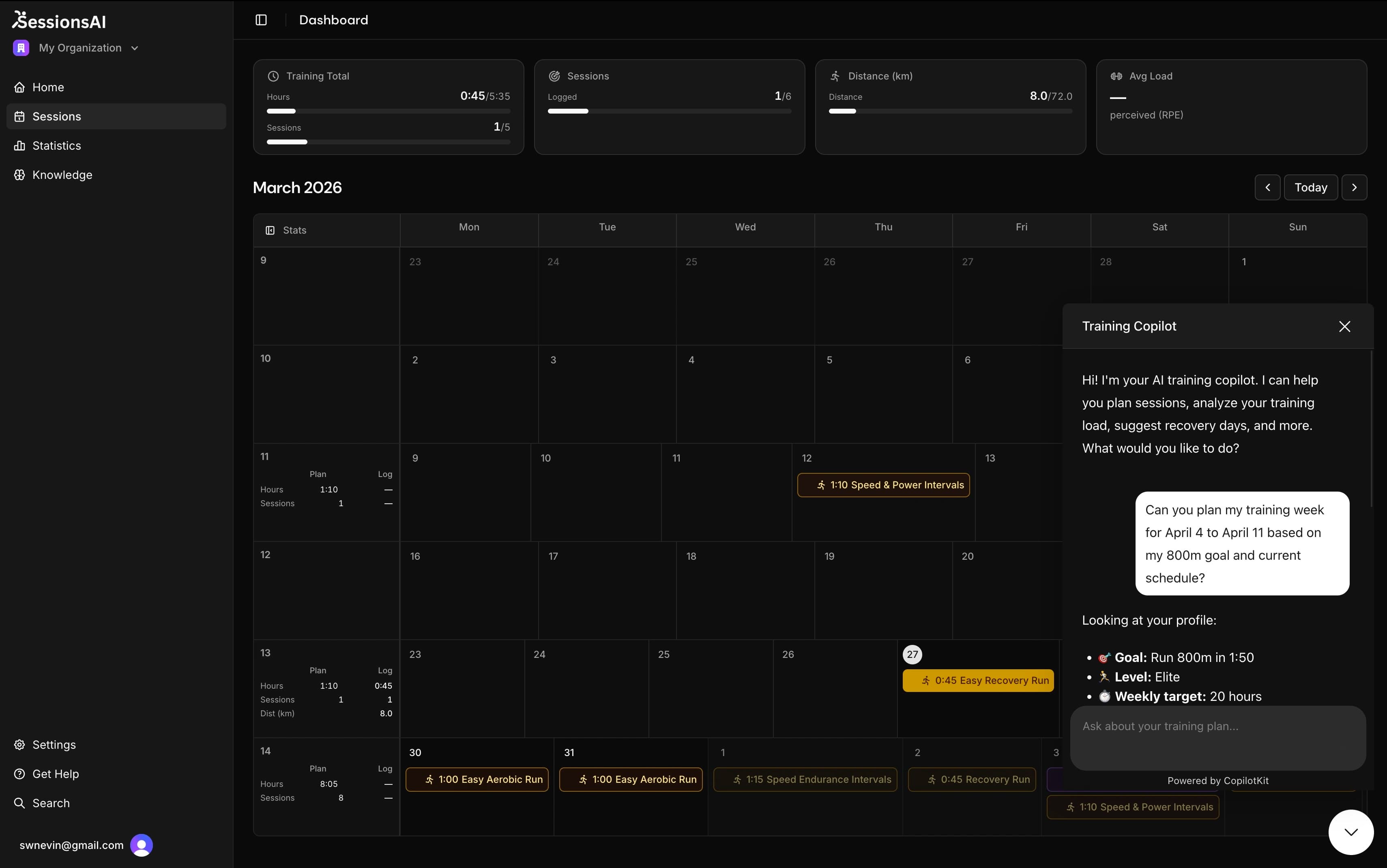 SessionsAI dashboard preview